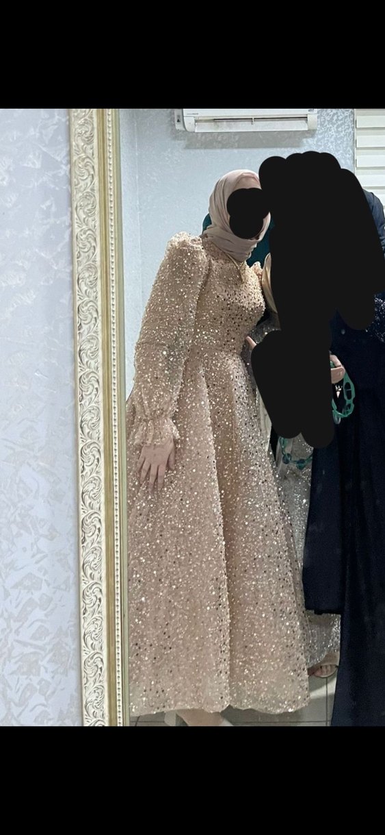 Taşlı Eva Dress Bakır Renk Abiye Tesettür Elbise - Görsel 2