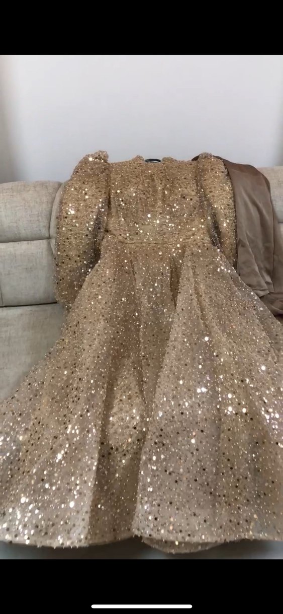 Taşlı Eva Dress Bakır Renk Abiye Tesettür Elbise - Görsel 4