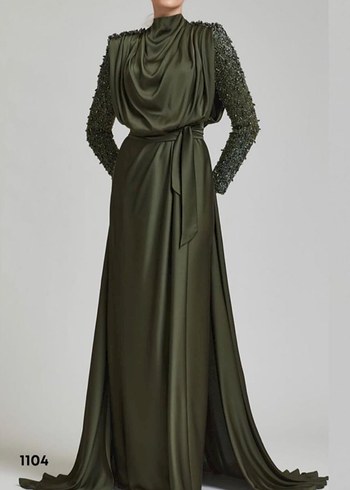 Haki Kenzel Kolları Taşlı Abiye - Görsel 3