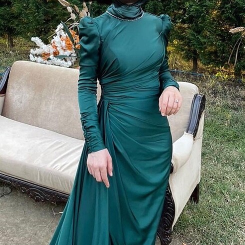 Zümrüt Yeşil Drape Model Kenzel Abiye - Görsel 4