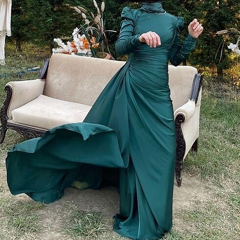 Zümrüt Yeşil Drape Model Kenzel Abiye - Görsel 2