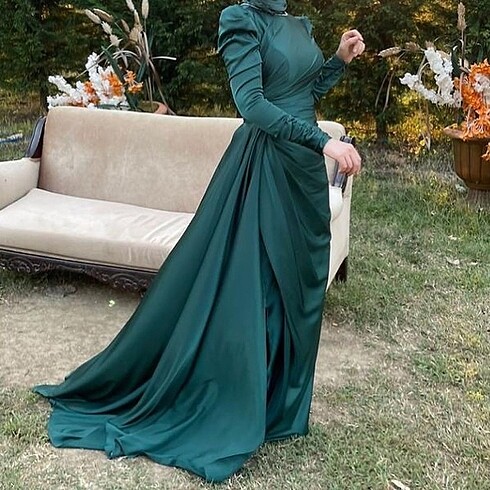 Zümrüt Yeşil Drape Model Kenzel Abiye - Görsel 3
