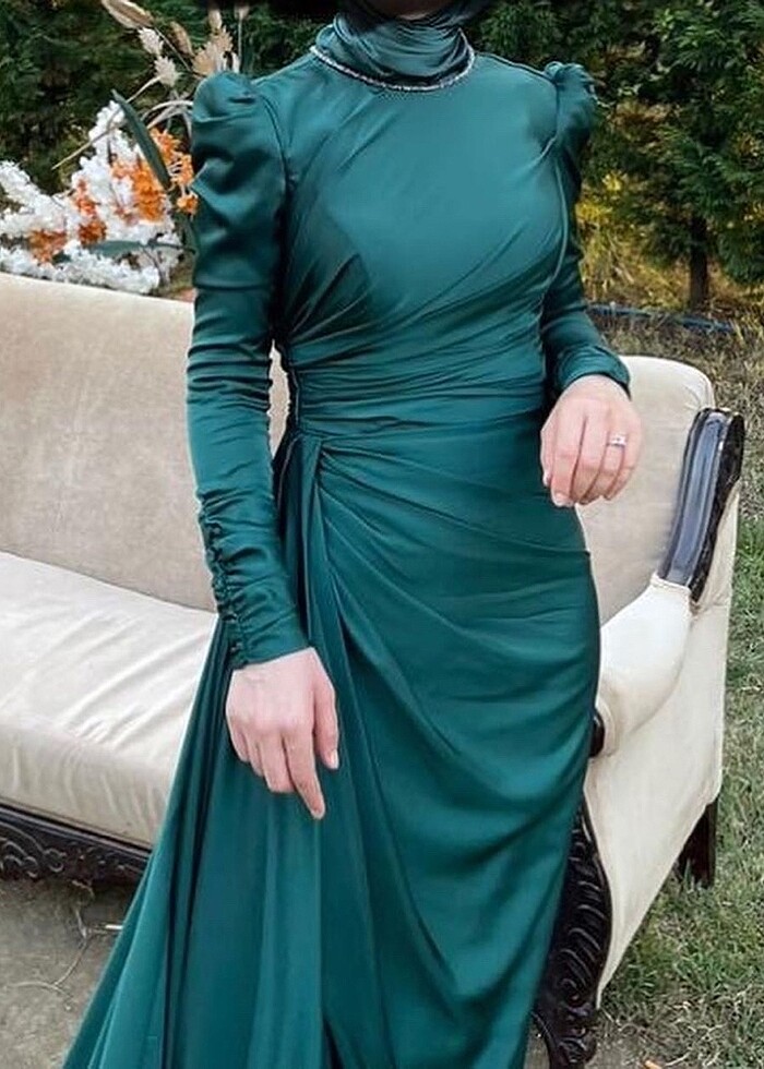 Zümrüt Yeşil Drape Model Kenzel Abiye - Görsel 4
