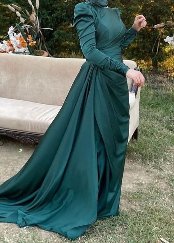 Zümrüt Yeşil Drape Model Kenzel Abiye - Görsel 3