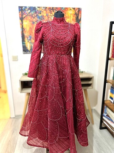 Yoğun Taşlı Prenses Model Abiye Kına Elbisesi