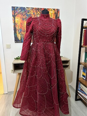 Yoğun Taşlı Prenses Model Abiye Kına Elbisesi - Görsel 3