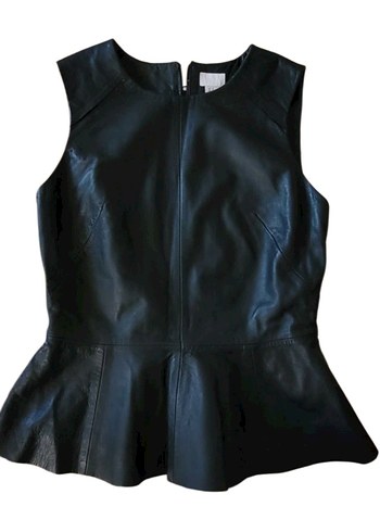 h&m Siyah Deri Kolsuz Kadın yelek ceket