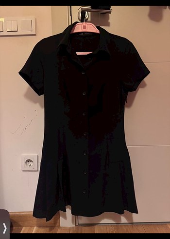 Zara Düğmeli Siyah Gömlek Elbise