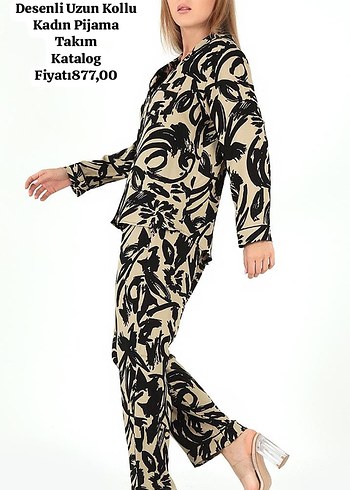 Mavi Desenli Uzun Kollu Kadın Pijama Takımı - Görsel 4