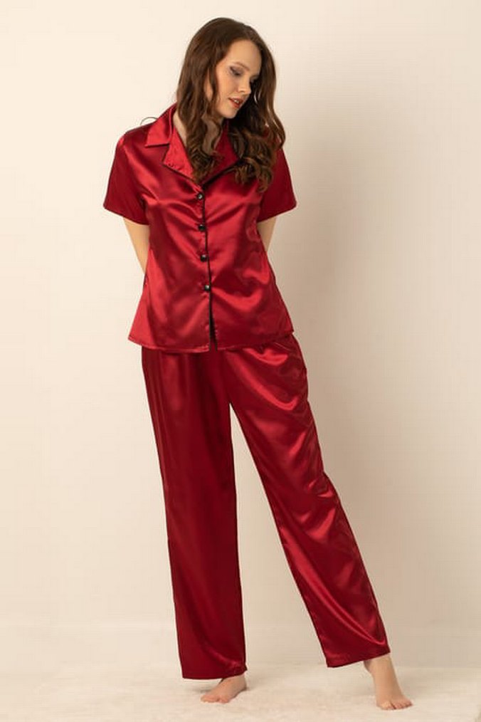 Saten Siyah Kadın Pijama Takımı - Görsel 2