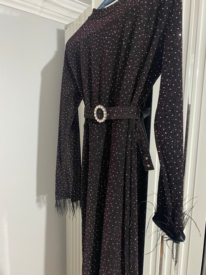 Uzun Kollu Siyah Desenli Gotik Kadın Elbise - Görsel 3