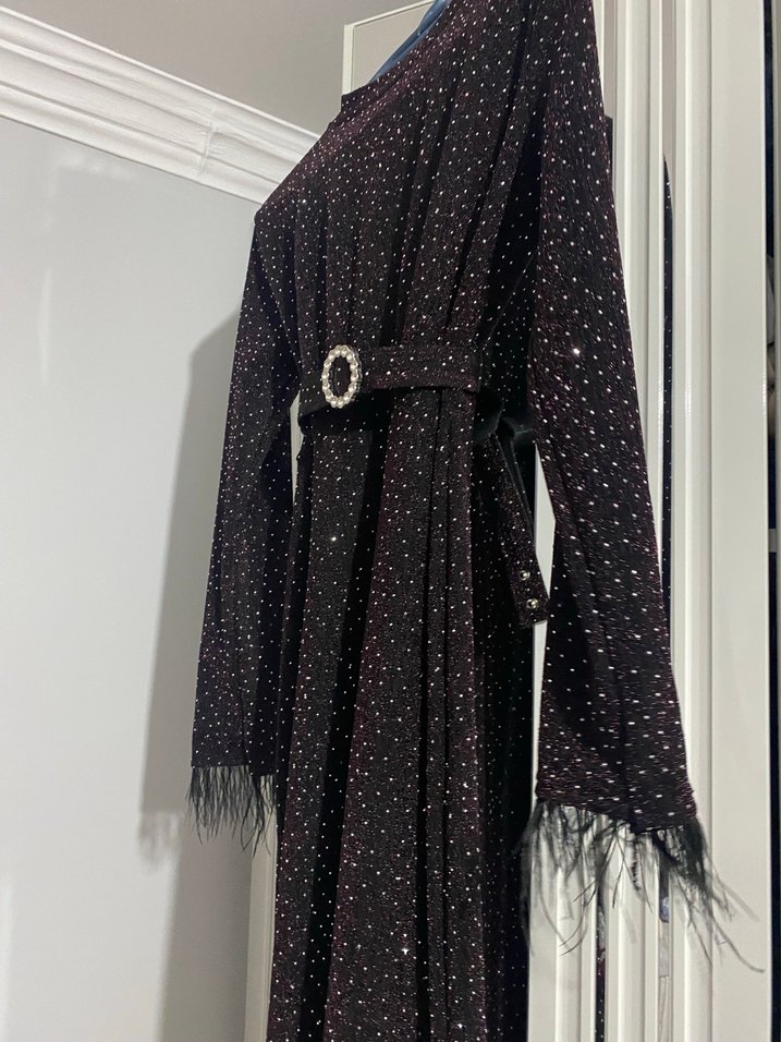 Uzun Kollu Siyah Desenli Gotik Kadın Elbise - Görsel 2