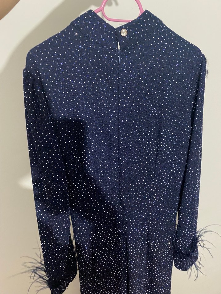 Parlak Mavi Drapeli Uzun Kollu Abiye Elbise - Görsel 5