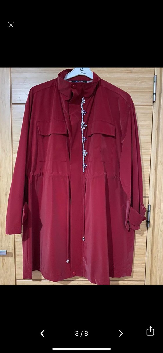 Bordo Düğmeli Uzun Kadın Kaban - Görsel 2