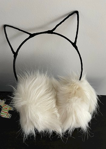 Beyaz Tüylü Kedi Kulaklı Taç - Görsel 2