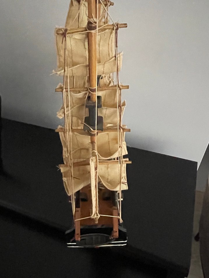 Beyaz Yelkenli Ahşap Gemi Maketi - Görsel 4
