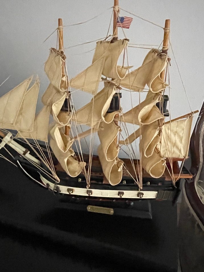 Beyaz Yelkenli Ahşap Gemi Maketi - Görsel 3
