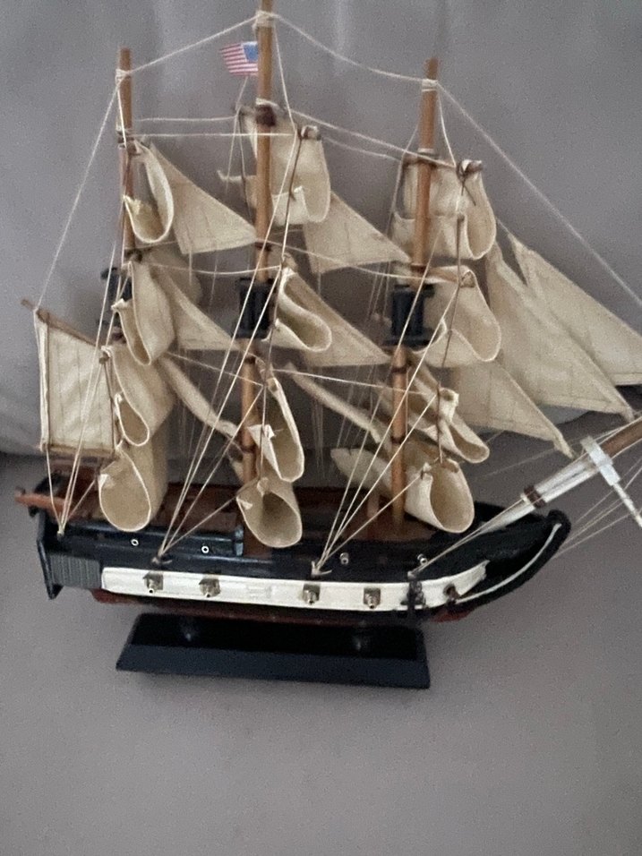 Beyaz Yelkenli Ahşap Gemi Maketi - Görsel 5