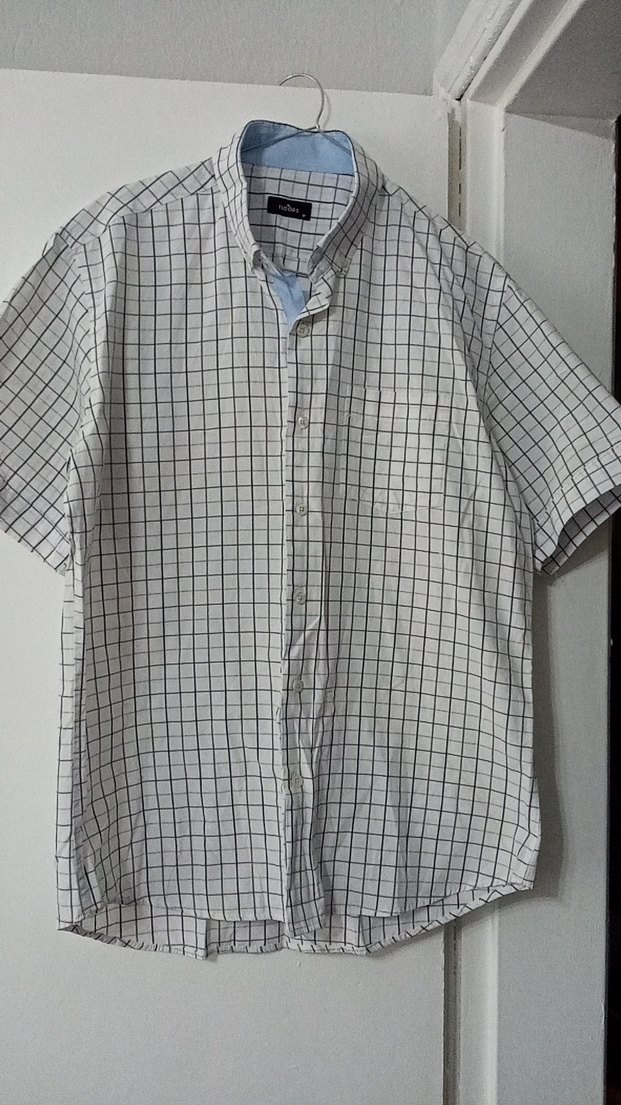 Erkek Gri Kısa Kollu Kareli Gömlek - Görsel 3