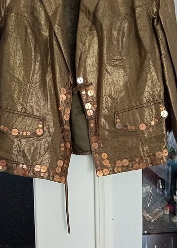 Düğmeli Kahverengi Deri Kadın Ceket - Görsel 2