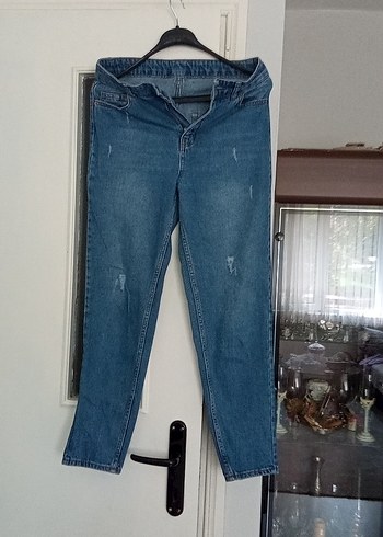 Kadın Mavi Bol Kesim Denim Pantolon