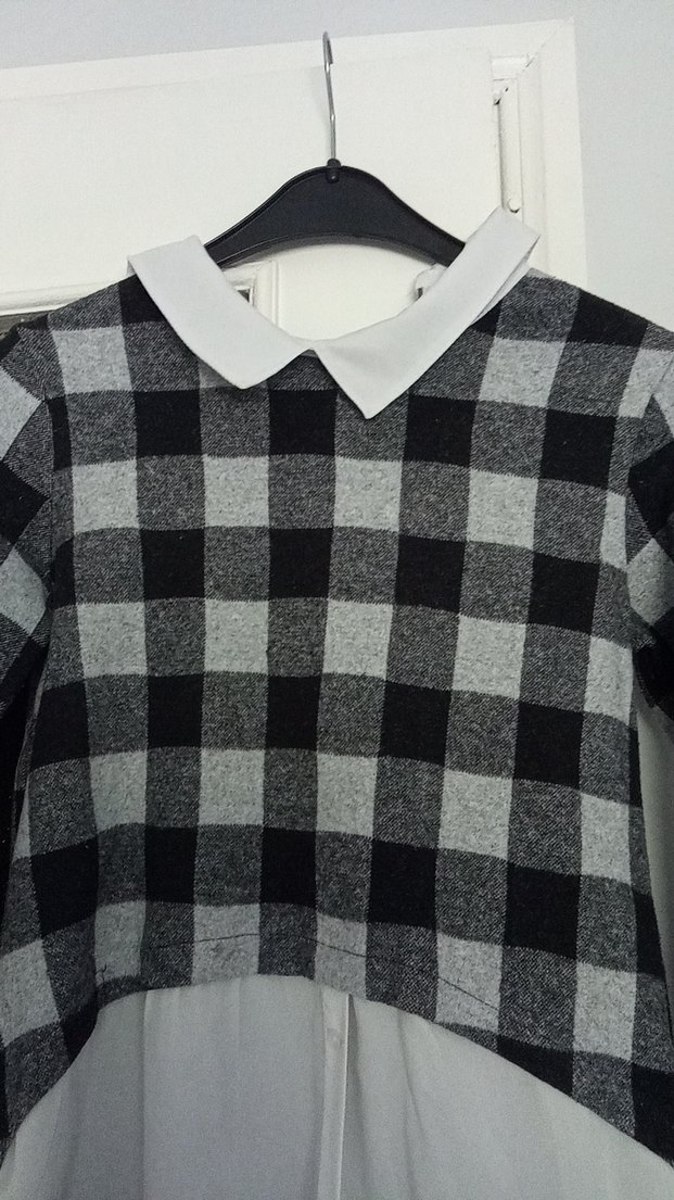 Gri Kareli Uzun Kollu Kadın Bluz - Görsel 2