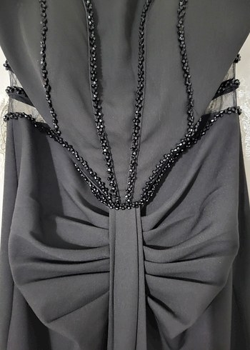 Siyah Straplez Uzun Abiye Elbise - Görsel 5