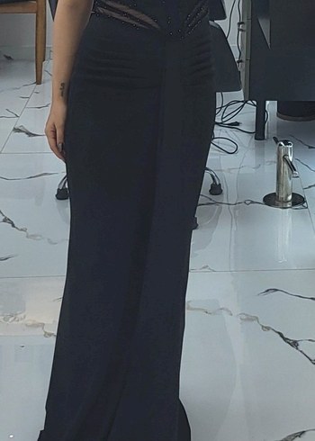 Siyah Straplez Uzun Abiye Elbise - Görsel 3