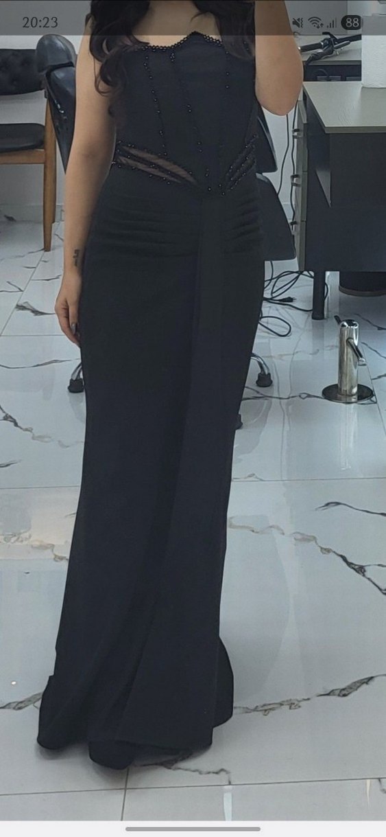 Siyah Straplez Uzun Abiye Elbise - Görsel 3