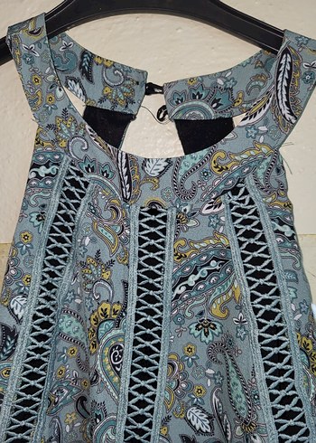 Dantel Detaylı Turkuaz Bohem Uzun Elbise - Görsel 3