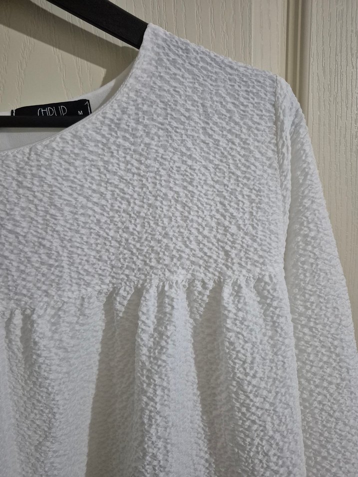 Beyaz Bohem Uzun Kollu Midi Elbise Tunik - Görsel 5