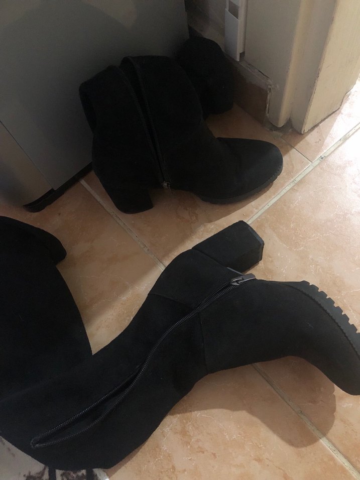 Siyah Çorap Çizme Süet Dizüstü Topuklu Bot - Görsel 3