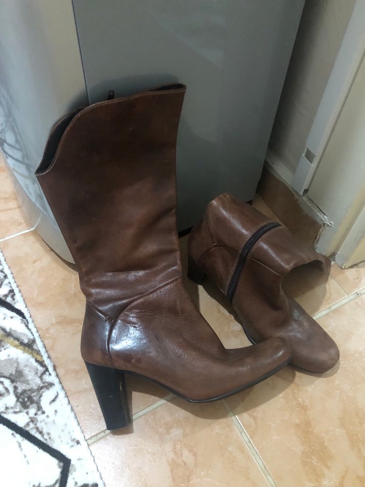 Kahverengi Deri  Dizüstü Kadın Çizme - Görsel 2