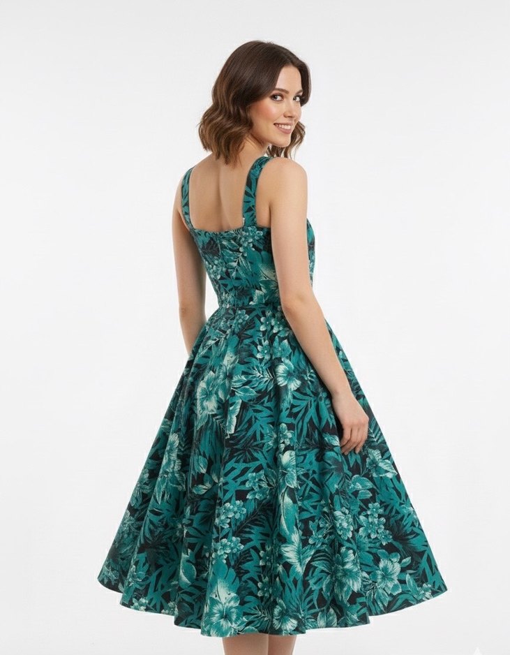 Zara Yeşil Desenli Midi Elbise - Görsel 2