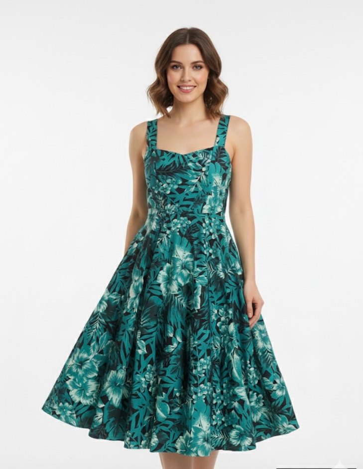 Zara Yeşil Desenli Midi Elbise - Görsel 3