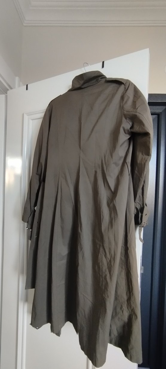 Haki Kadın Uzun Keten Trençkot - Görsel 2