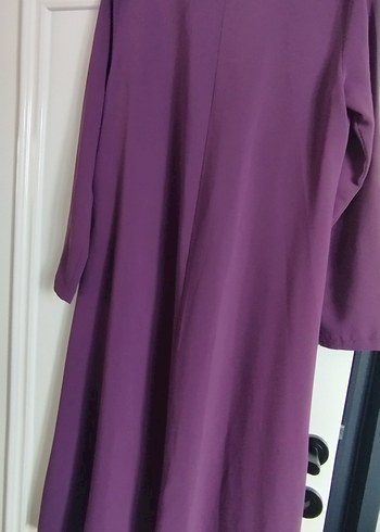 Mor Saten Düğmeli Uzun Hamile Kabanı - Görsel 3