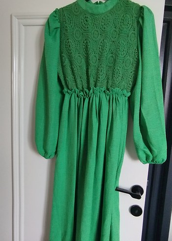 dantel detay uzun elbise - Görsel 3