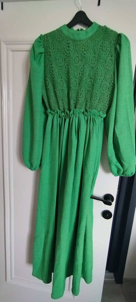 dantel detay uzun elbise - Görsel 4