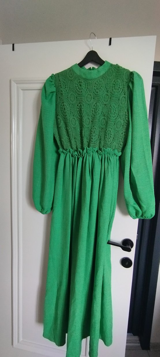 dantel detay uzun elbise - Görsel 3