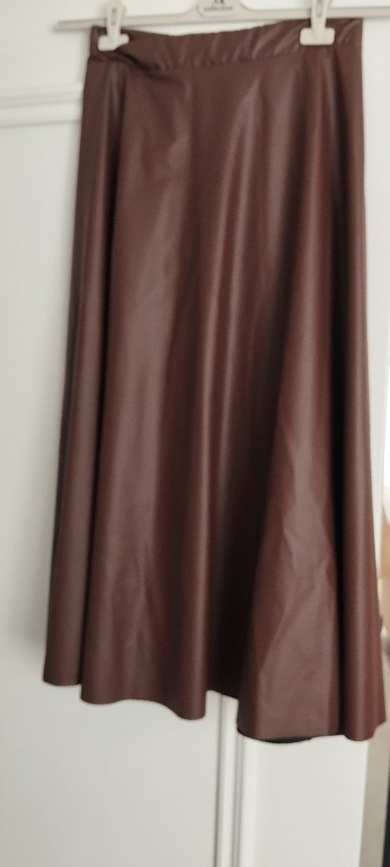 Taba rengi deri etek Bej Drapeli Uzun Kadın Etek - Görsel 2