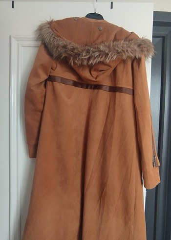 Kahverengi Uzun Süet Kürklü Kadın Kaban - Görsel 2