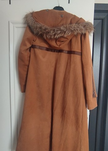 Kahverengi Uzun Süet Kürklü Kadın Kaban - Görsel 3