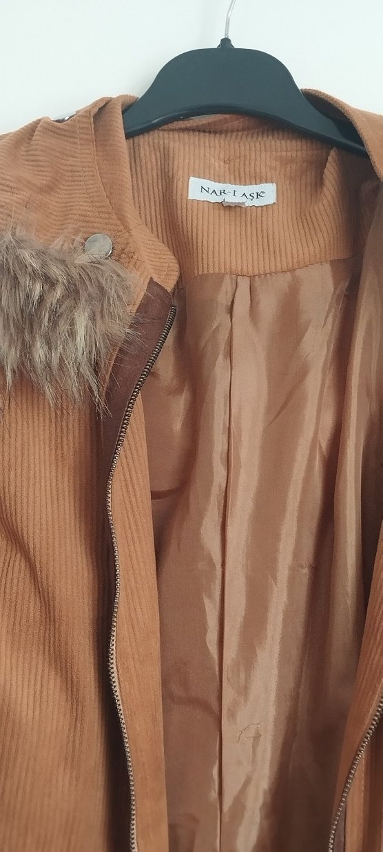 Kahverengi Uzun Süet Kürklü Kadın Kaban - Görsel 5