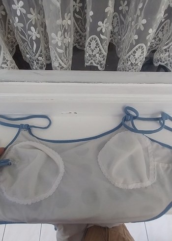 Mavi Puantiyeli Bağcıklı Kadın Mayo - Görsel 8