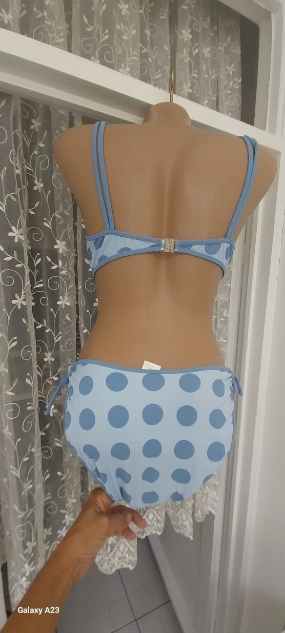 Mavi Puantiyeli Bağcıklı Kadın Mayo - Görsel 4