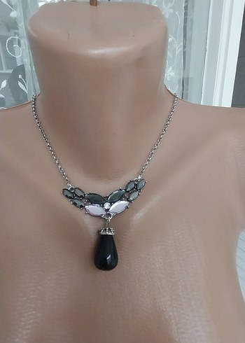 Beden Zincir Detaylı Siyah Gotik Midi Kolye