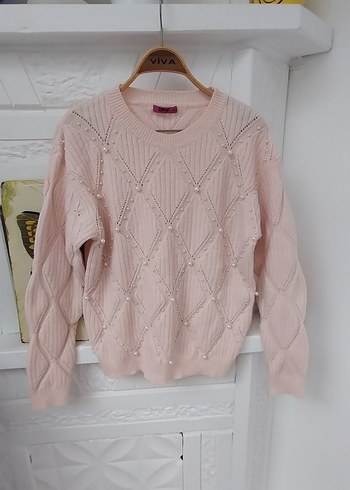 Pembe Mini Örgü Kadın Kazak