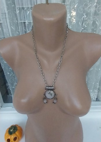 Bej Mini Zincir Detaylı Bohem Kadın Kolye
