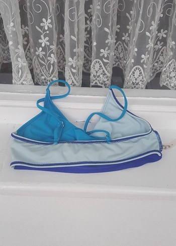 İnce Askılı Mavi Drapeli Mini Bikini Üstü - Görsel 5